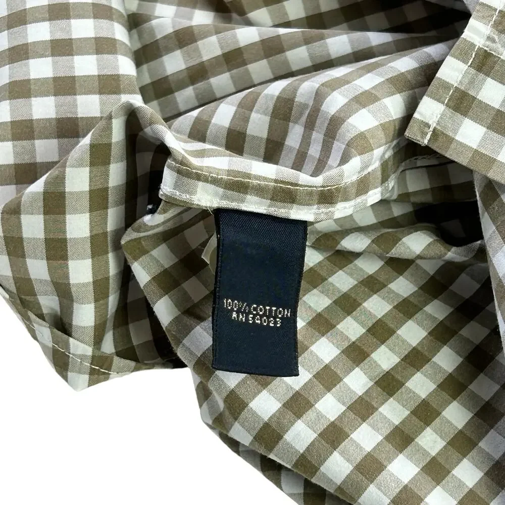 Banana Republic Men Shirt Small Olive Green Gingham Button Down Classic Office
